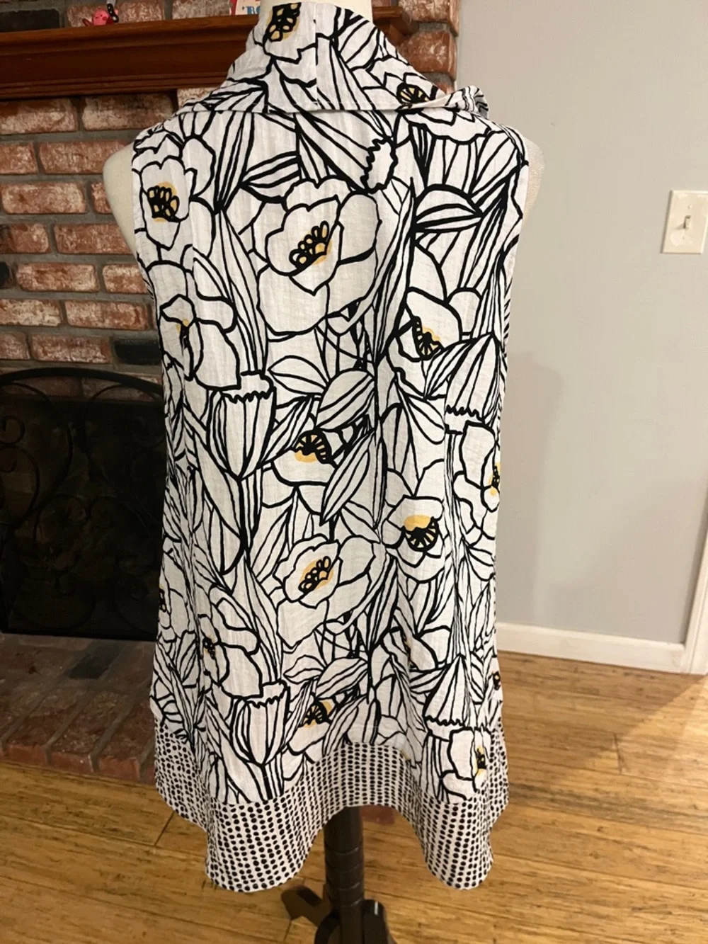 Habitat White Black Floral Cowl Neck dress with Gold Accents - Picture 2 of 3